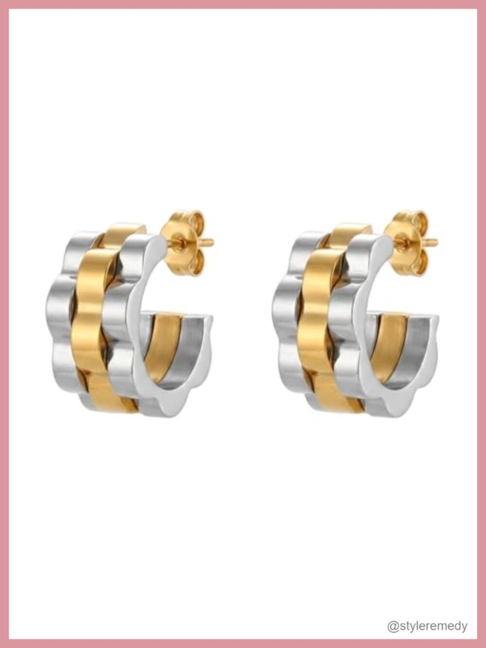 18K Gold Plated Stainless Steel Chunky Hoop Earrings Watchband Design
